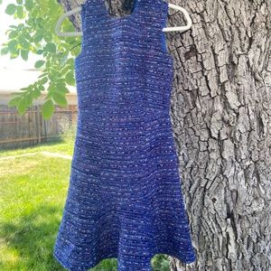 J. Crew Tweedy Boucle Cobalt Blue Work Dress with Fluted Hem